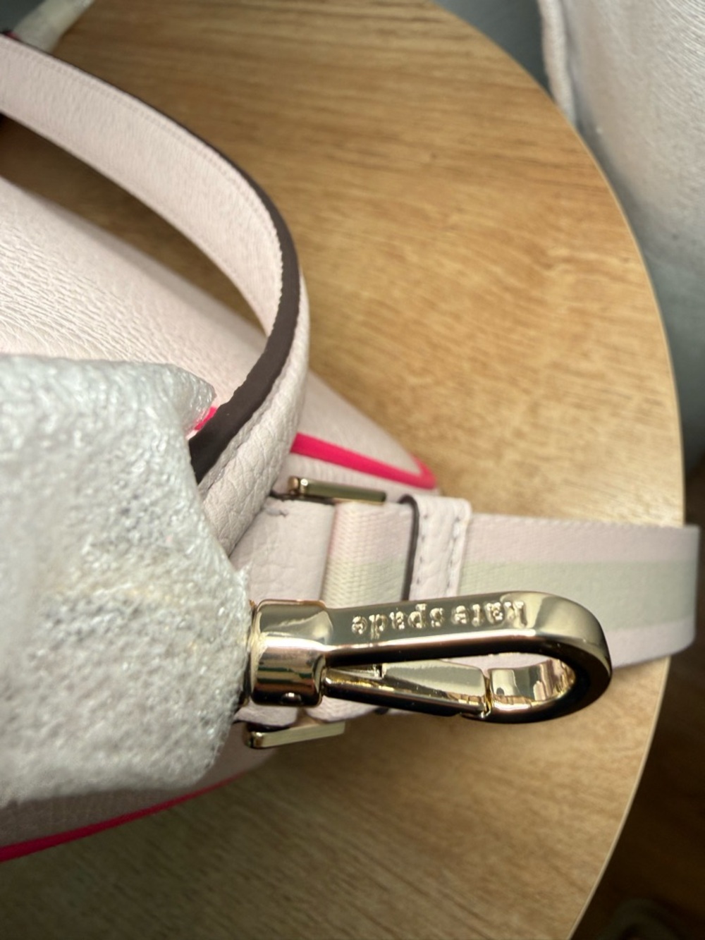 kate spade New York Pink Pebbled Leather Shoulder Bag with Hot Pink Trim - Picture 7 of 10